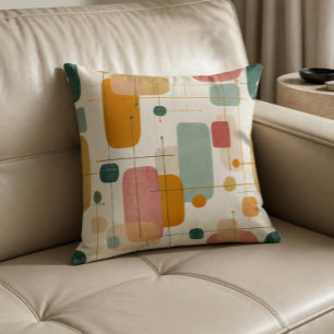 Mid centrury Teal, gold and pink abstract Cushion