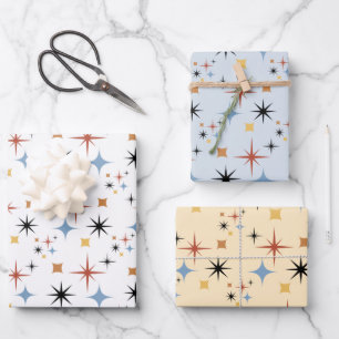 Mid Centry Modern 50s Starburst Atomic Age Pattern Wrapping Paper Sheet