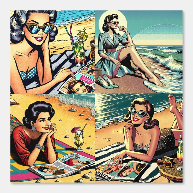 Mid-century 1950's Retro Ladies at the Beach Wallpaper (Front)