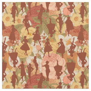 mid century 1950s vintage silhouette women floral fabric