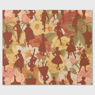 mid century 1950s vintage silhouette women floral wrapping paper