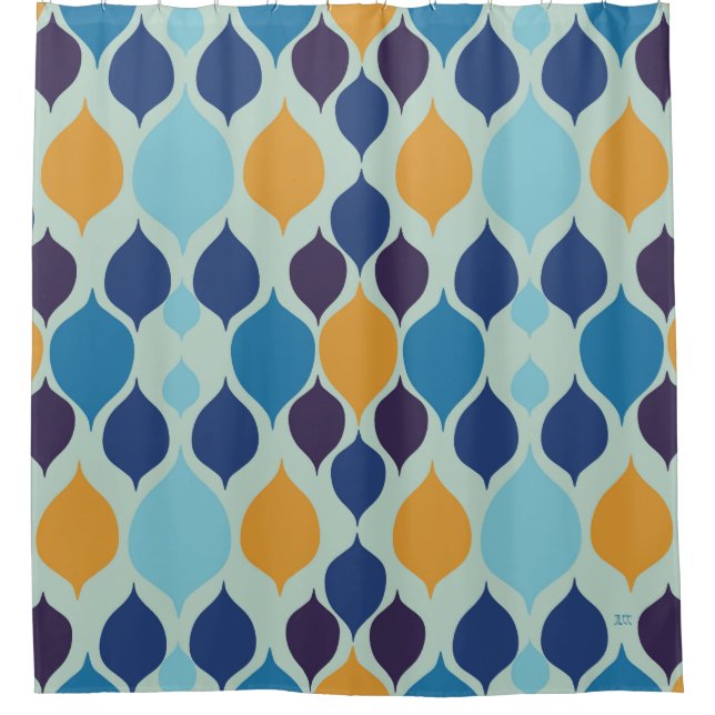 Mid Century 1960s Geometric Blue  Shower Curtain (Front)