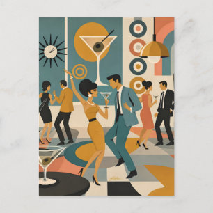 Mid Century 60s Hip Martini Cocktail Dance Party Postcard