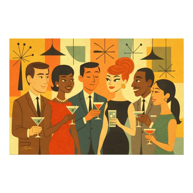 Mid Century 60s Office Cocktail Party Photo Print (Front)