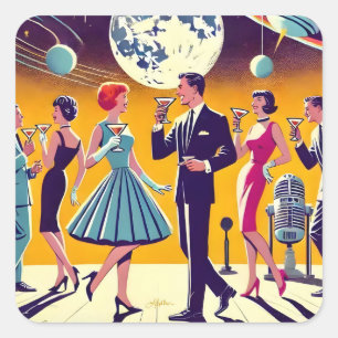 Mid Century 60s Space Age Cocktail Party Square Sticker