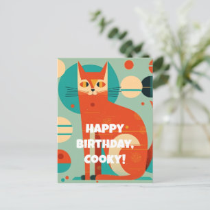 Mid Century Abstract Cat Birthday Postcard