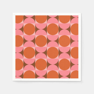 Mid century abstract circles pink and orange napkin