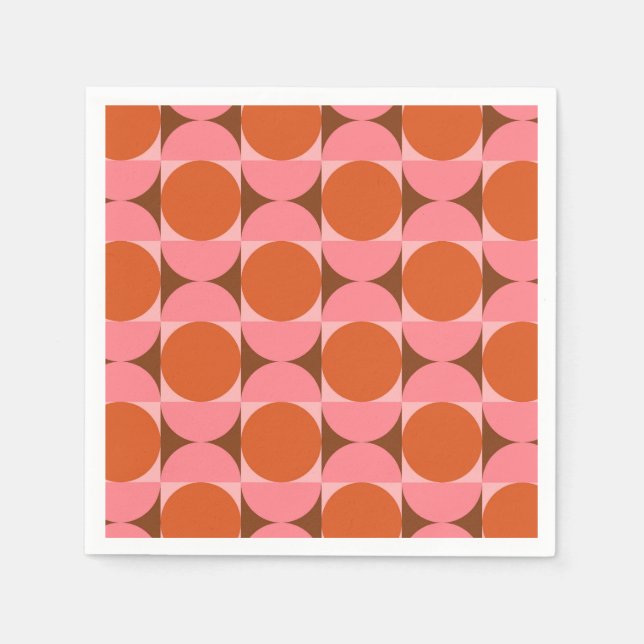 Mid century abstract circles pink and orange   napkin (Front)
