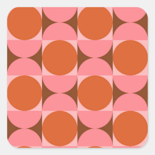 Mid century abstract circles pink and orange  square sticker