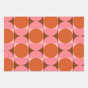 Mid century abstract circles pink and orange  wrapping paper sheet