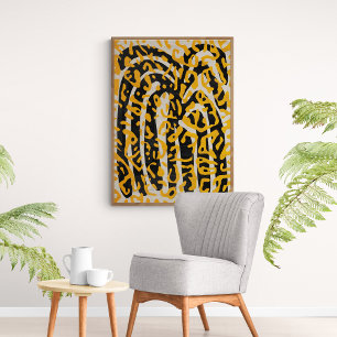Mid century abstract duotone shapes poster