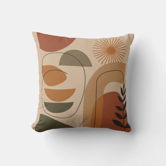 Mid-Century Abstract Earth Tone Throw Pillow (Front)