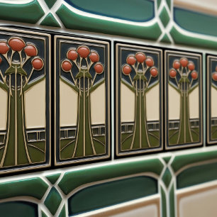 Mid-Century Abstract Florals Arts Crafts Movement Tile