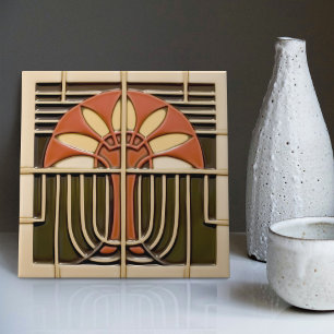 Mid-Century Abstract Florals Arts Crafts Movement Tile