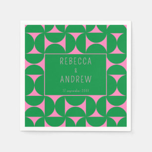Mid Century Abstract Forest Green & Pink Napkin
