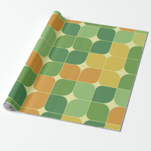 Mid Century Abstract Geometric Green Orange  Wrapping Paper