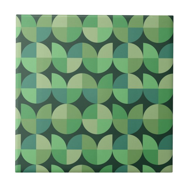 Mid Century Abstract Geometric Green Shapes  Tile (Front)