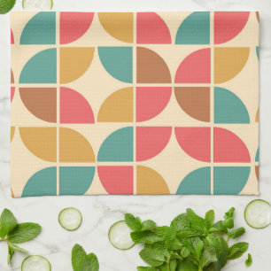 Mid Century Abstract Geometric Red Teal mustard Tea Towel