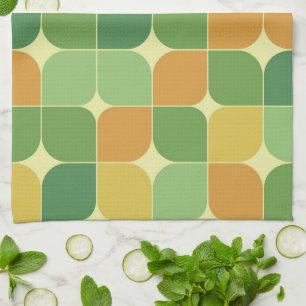 Mid Century Abstract Green Orange Yellow Tea Towel