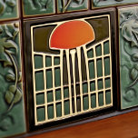 Mid-Century Abstract Jellyfish Art Deco Tile<br><div class="desc">This exquisite mid-century modern ceramic tile is a loving homage to the time-honoured Arts and Crafts movement. Expertly crafted in our Barcelona workshop, it features abstract symmetrical shapes and imitates the captivating allure of mid-century modern faux relief tiles. The symmetrical designs echo a harmonious balance, the ideal expression of abstract...</div>