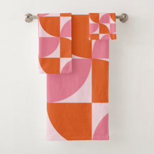 Mid century Abstract Orange and Pink Pattern   Bath Towel Set