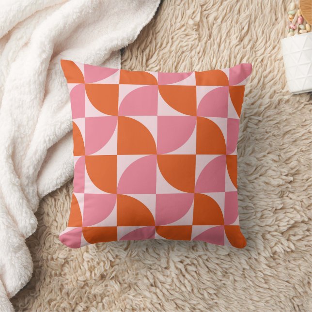 Mid century Abstract Orange and Pink Pattern  Cushion (Blanket)