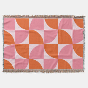 Mid century Abstract Orange and Pink Pattern Throw Blanket