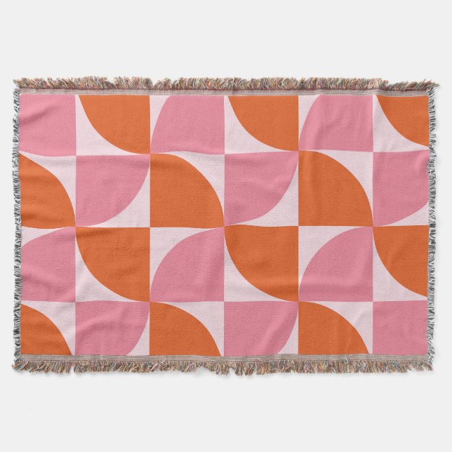 Mid century Abstract Orange and Pink Pattern    Throw Blanket (Front)