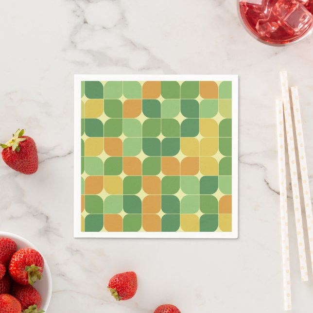 Mid century abstract pattern green orange  napkin (Insitu)
