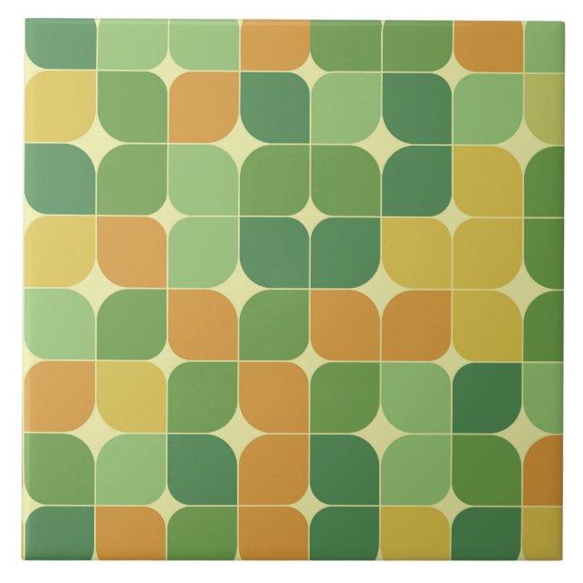 Mid Century Abstract Pattern Green Orange   Tile (Front)