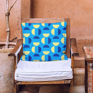 Mid century Abstract pattern yellow navy aqua Cushion