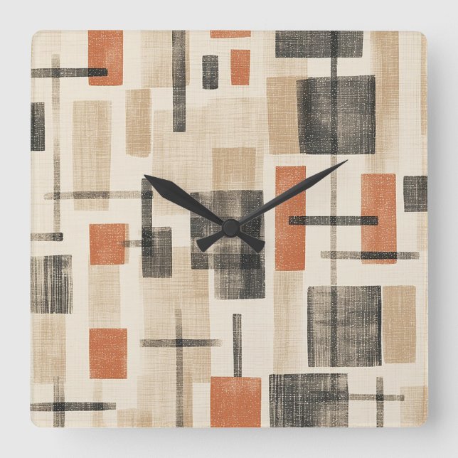 Mid Century Abstract Plaid Square Wall Clock (Front)