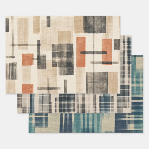 Mid Century Abstract Plaid Wrapping Paper Sheet