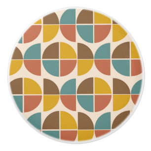 Mid Century Abstract shapes in mustard teal orange Ceramic Knob