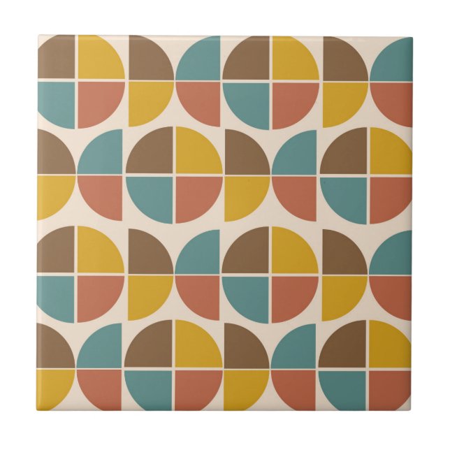 Mid Century Abstract shapes in mustard teal orange Tile (Front)
