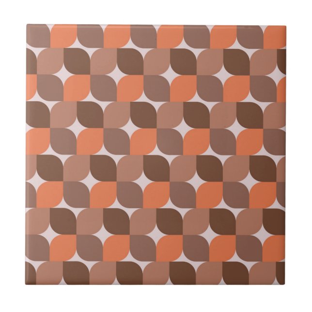 Mid Century Abstract Shapes in Orange and Brown  Tile (Front)
