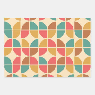 Mid Century Abstract Shapes red teal mustard  Wrapping Paper Sheet