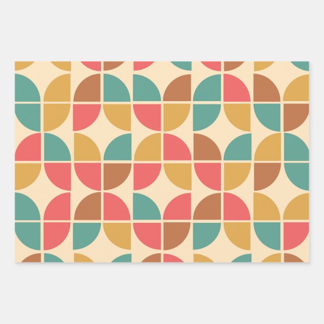 Mid Century Abstract Shapes red teal mustard  Wrapping Paper Sheet (Front)