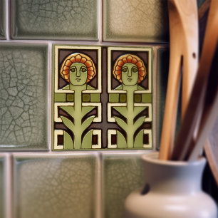 Mid-Century Abstract Symmetry Arts Crafts Movement Tile