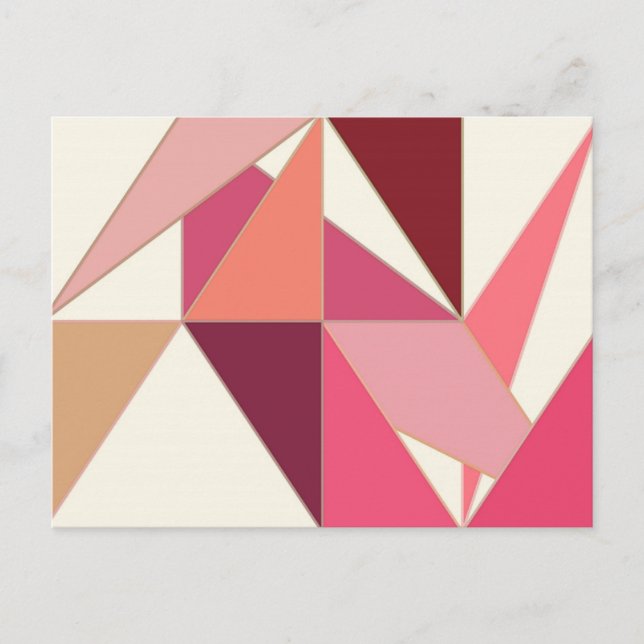 Mid Century Abstract, Triangles - Coral, Beige Postcard (Front)