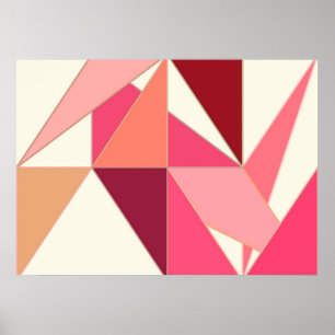 Mid Century Abstract, Triangles - Coral, Beige Poster