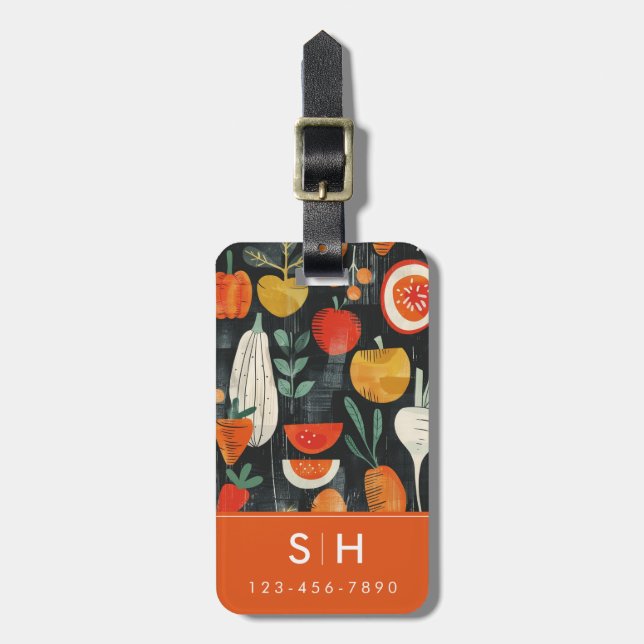 Mid-Century Abstract Veggies Patterns Luggage Tag (Front Vertical)