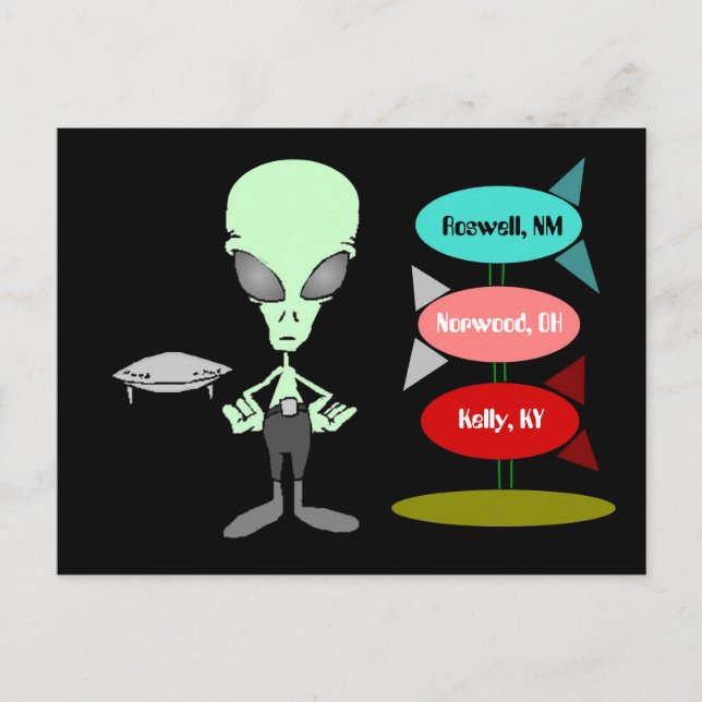 Mid-Century Alien UFO Sighting Hot-spots Postcard (Front)