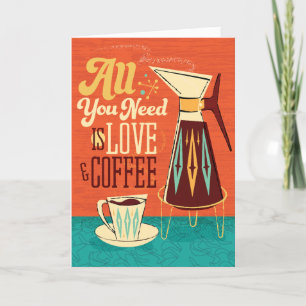 Mid-Century All You Need Is Love + Coffee Note  Thank You Card