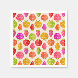 Mid century apples and strawberries colourful   napkin