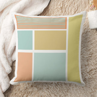 Mid-Century Aqua Yellow Coral Retro Pattern Cushion
