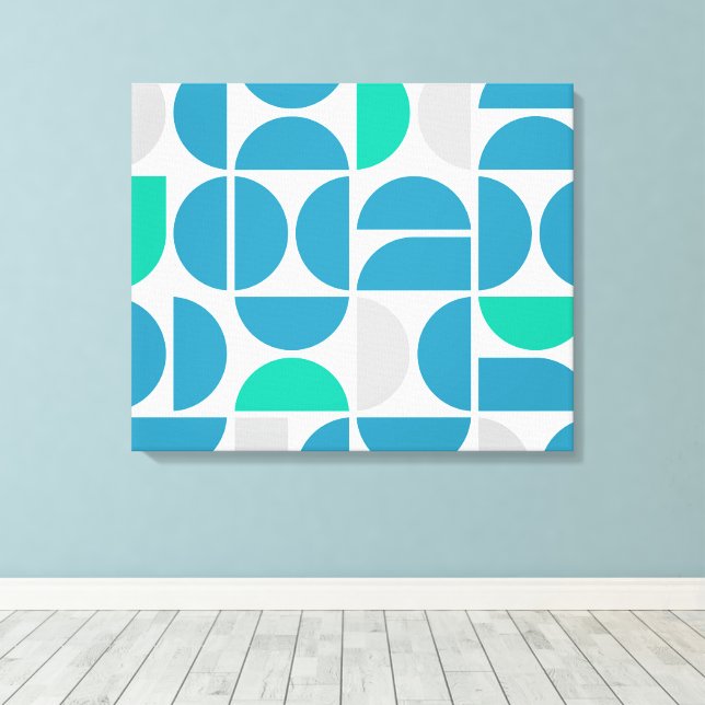 Mid Century Aquatic Tiles Canvas Print (Insitu(Wood Floor))