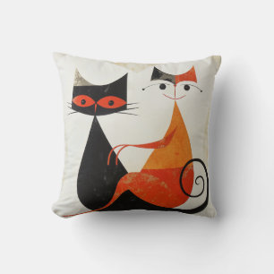 Mid Century Art Cat Duo Print Cushion