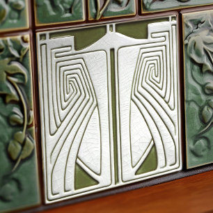 Mid-Century Art Nouveau Symmetry Sage Green Tile