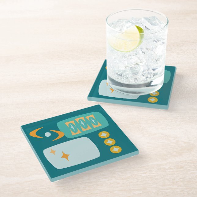 Mid Century Atomic Abstract Glass Coaster (Angled)
